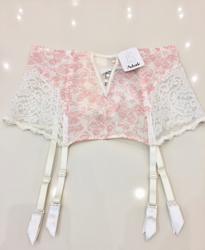 Aubade Leavers Lace Rose Waist Cincher Suspender Belt Size S Cream