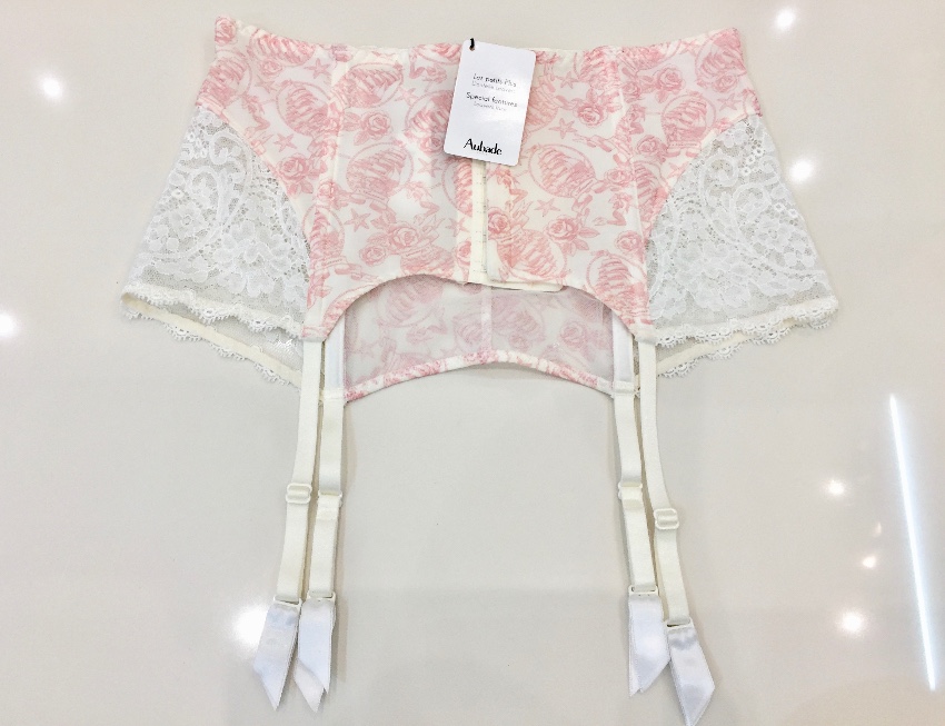 Aubade Leavers Lace Rose Waist Cincher Suspender Belt Size S Cream