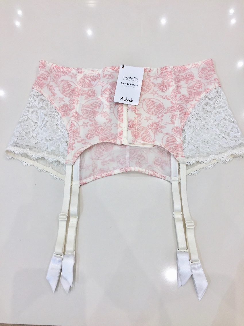 Aubade Leavers Lace Rose Waist Cincher Suspender Belt Size S Cream