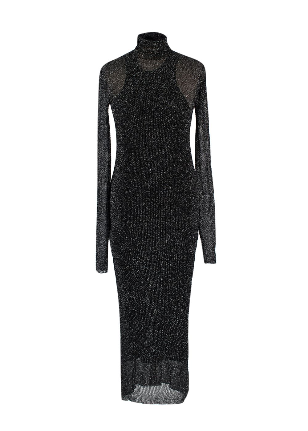 Isabel Marant Black  Metallic Ilies Rollneck Midi Dress Size XXS black / silver rayon/nylon-blend mesh