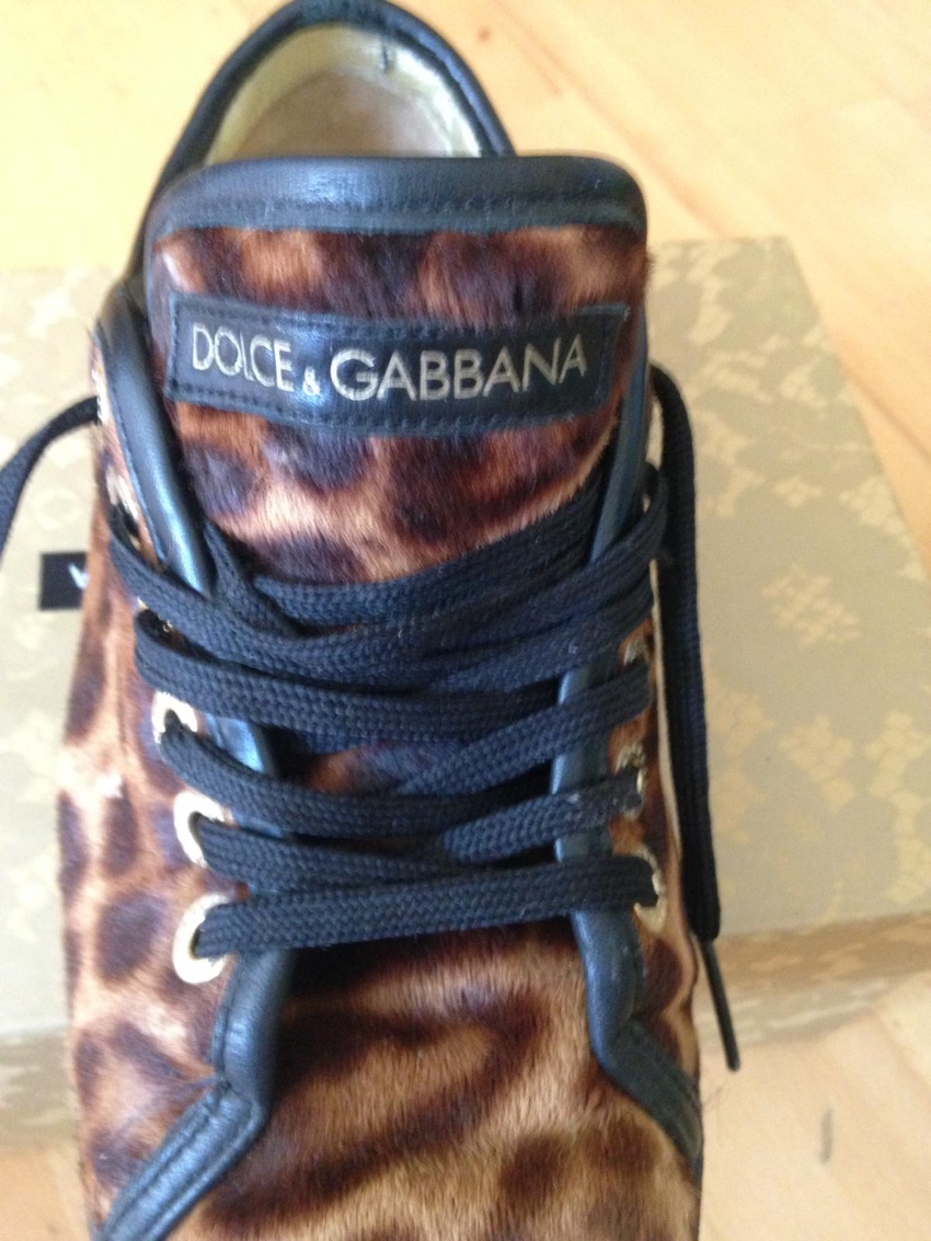 Preowned Dolce  Gabbana Leopard Print Pony Hair Trainers Size 365 Tan/Brown leather