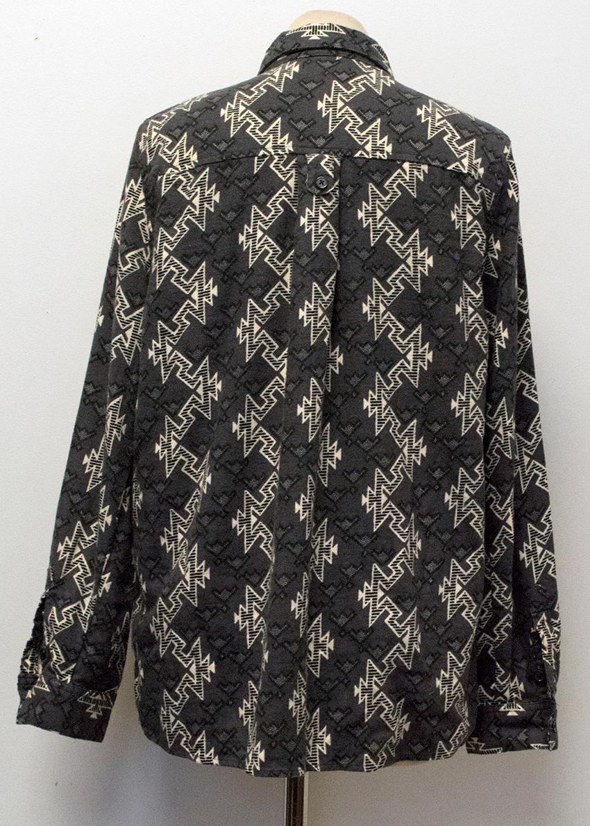 Preowned BDG Charcoal and white geometric print shirt Size M Grey cotton