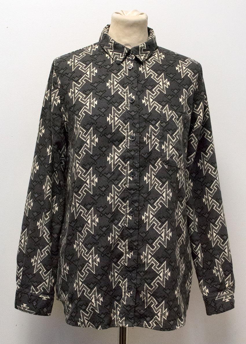 Preowned BDG Charcoal and white geometric print shirt Size M Grey cotton