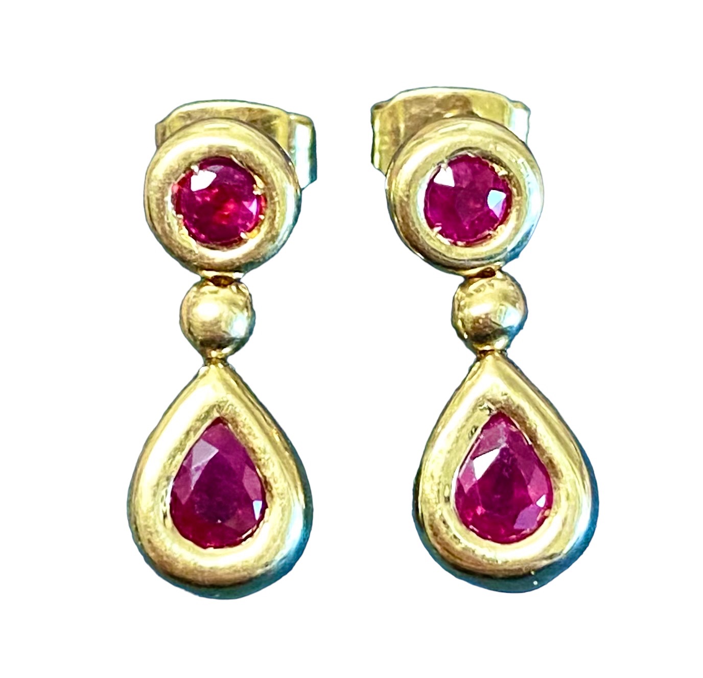 Preowned Pear  Round Cut Ruby 18ct Yellow Gold Earrings 18ct gold ct gold