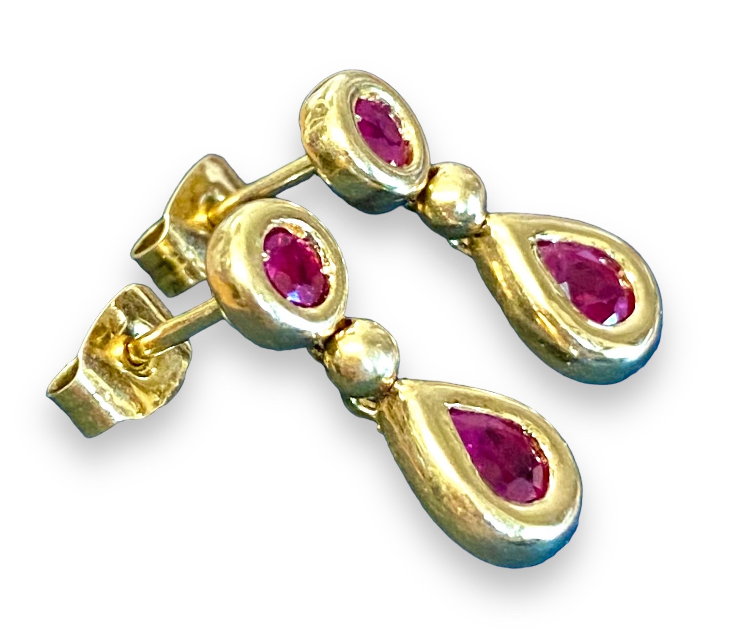 Preowned Pear  Round Cut Ruby 18ct Yellow Gold Earrings 18ct gold ct gold