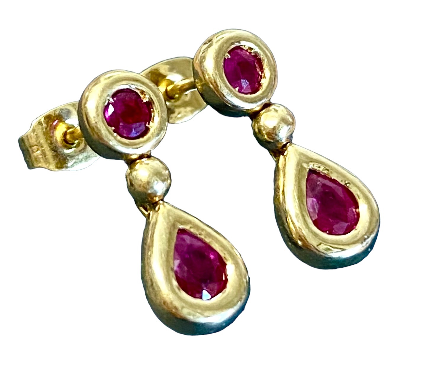 Preowned Pear  Round Cut Ruby 18ct Yellow Gold Earrings 18ct gold ct gold