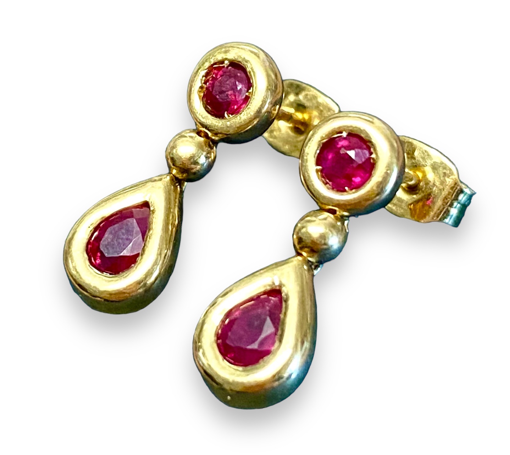 Preowned Pear  Round Cut Ruby 18ct Yellow Gold Earrings 18ct gold ct gold