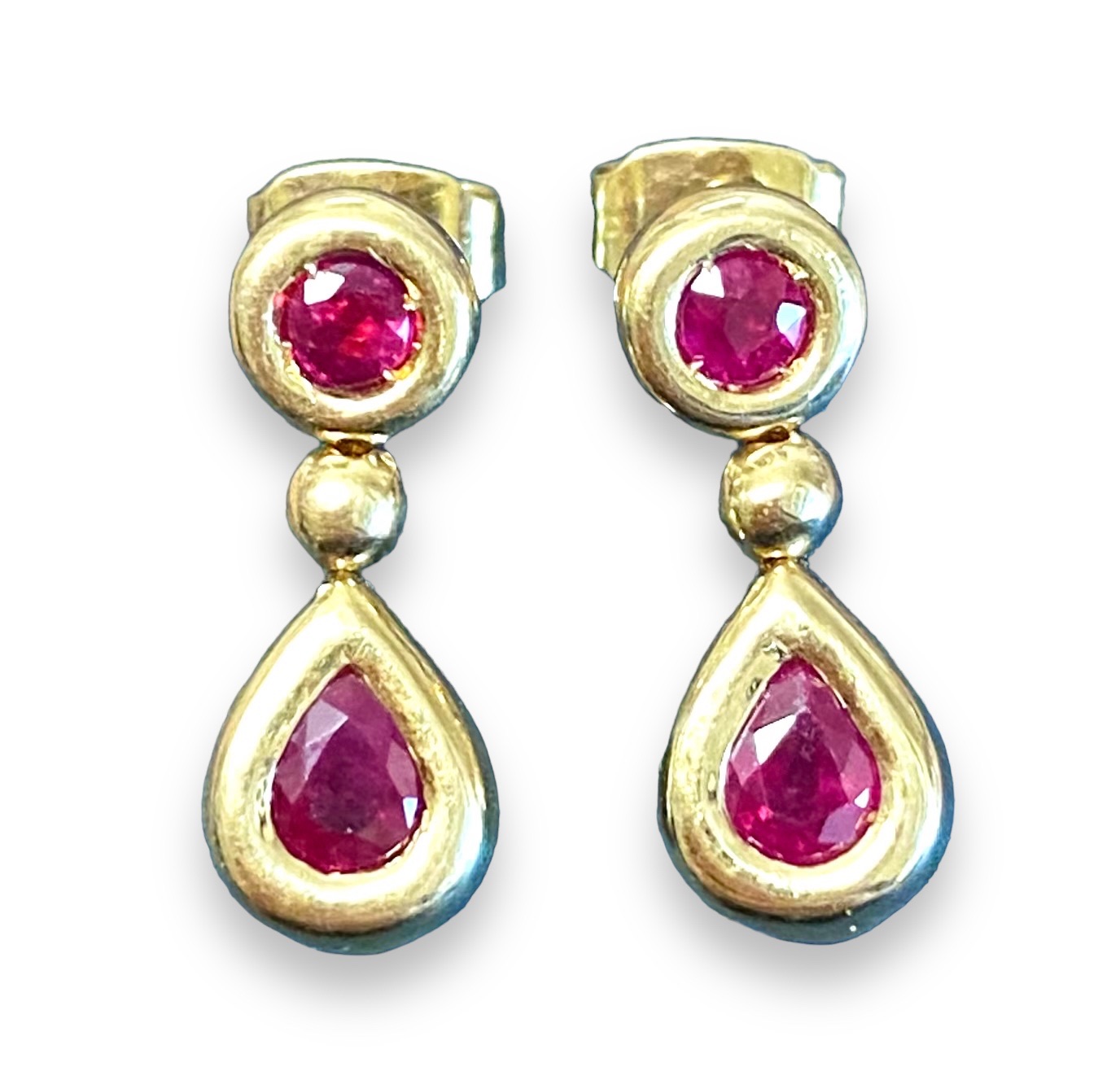 Preowned Pear  Round Cut Ruby 18ct Yellow Gold Earrings 18ct gold ct gold