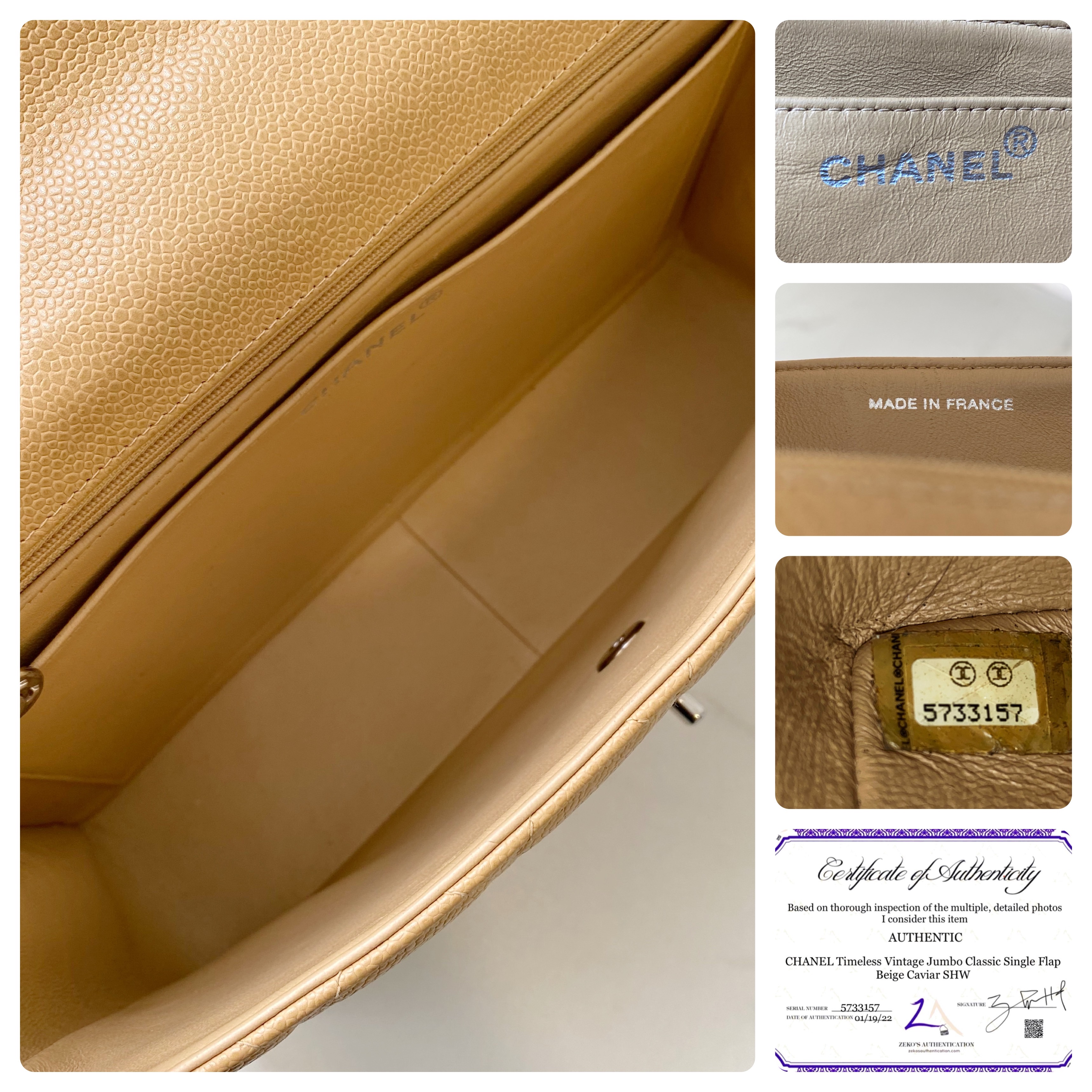 Preowned Chanel Beige Caviar Leather Quilted Jumbo Flap Bag Yellow