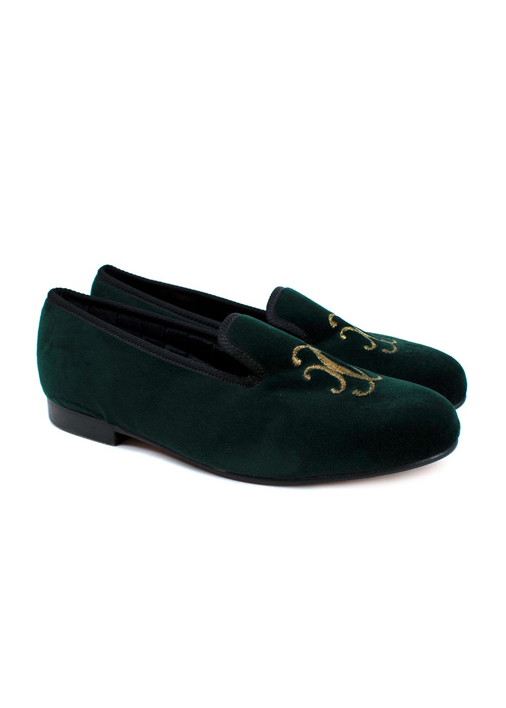 Church's Emerald Green Velvet Loafers with Embroidered Gold Detail Size 40