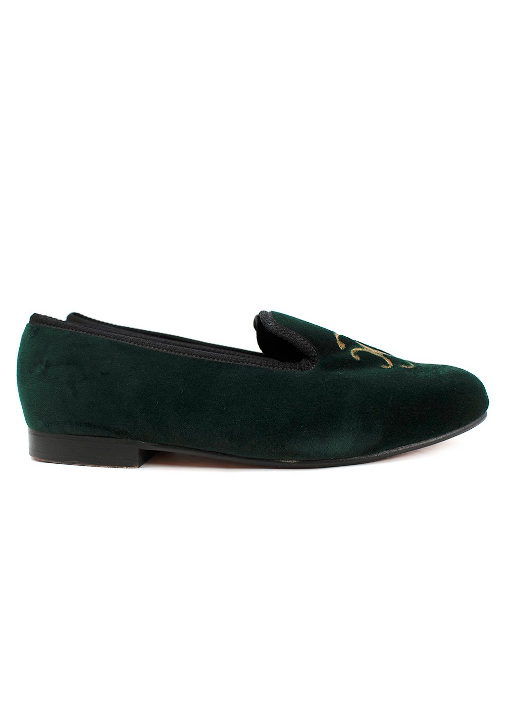 Church's Emerald Green Velvet Loafers with Embroidered Gold Detail Size 40