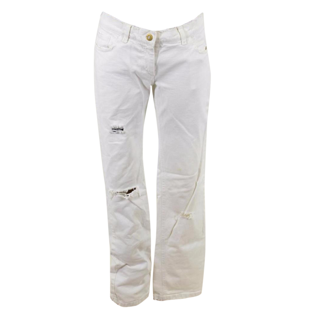 Dolce and Gabbana White Denim Destroyed Jeans Size XS cotton