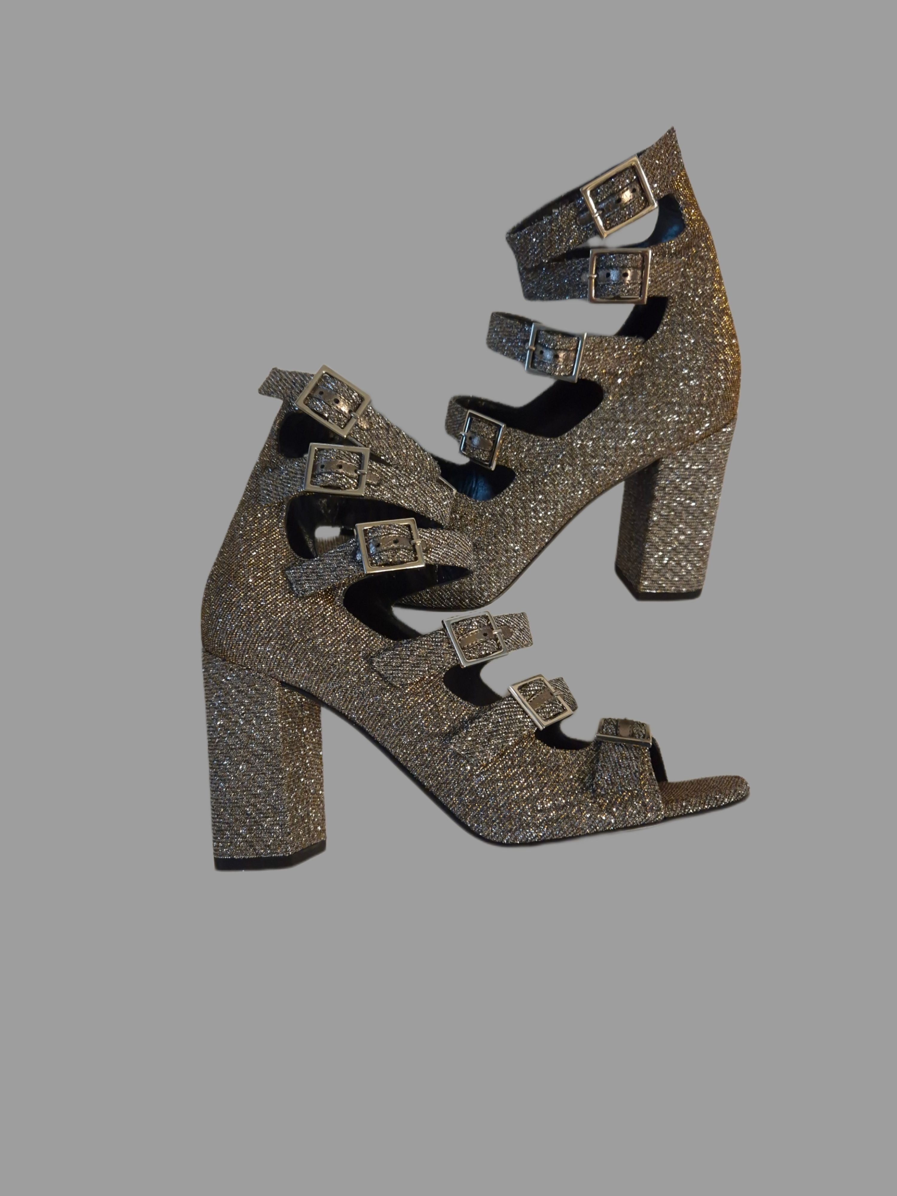 Preowned Saint Laurent Metallic Silver Gladiator Heels Size 37 Silver  / golden glitter