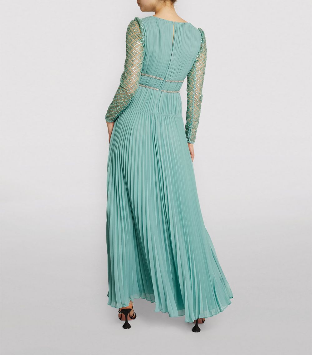 Self Portrait Green Embellished Maxi Dress Size XS chiffon