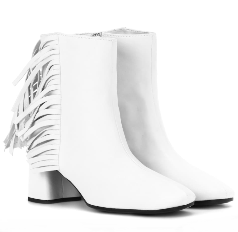 Miu Miu Prada Fringed Leather Ankle Boots Size 385 White