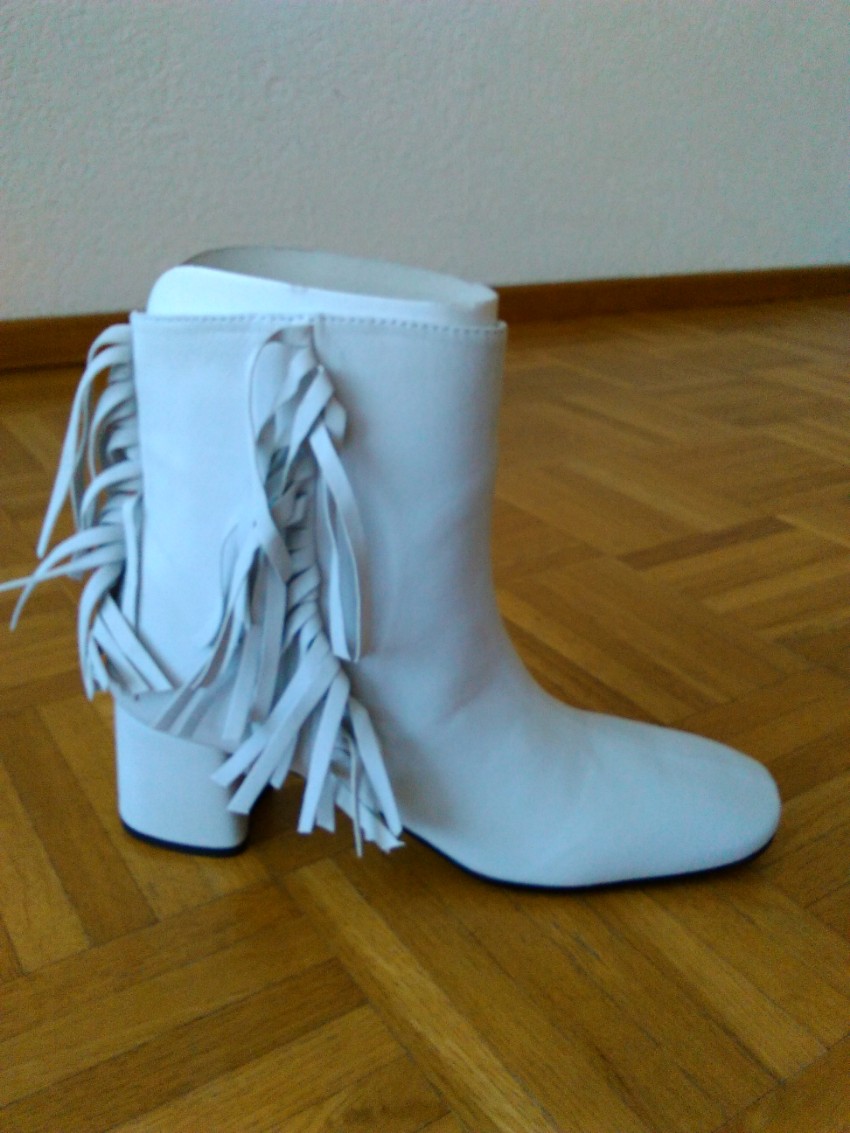 Miu Miu Prada Fringed Leather Ankle Boots Size 385 White