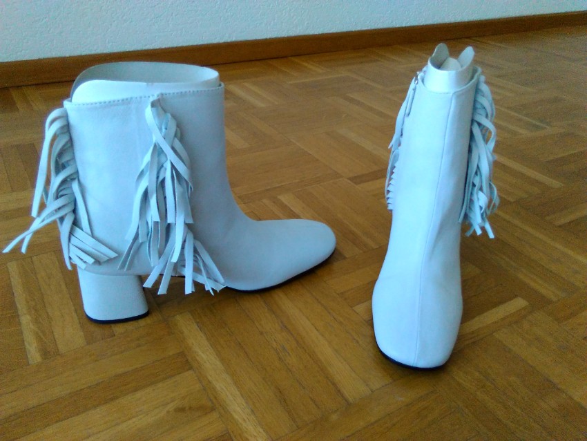 Miu Miu Prada Fringed Leather Ankle Boots Size 385 White