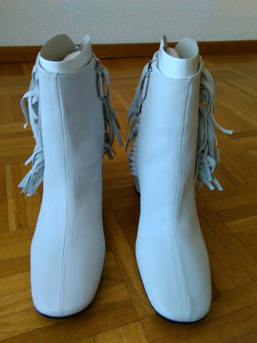 Miu Miu Prada Fringed Leather Ankle Boots Size 385 White