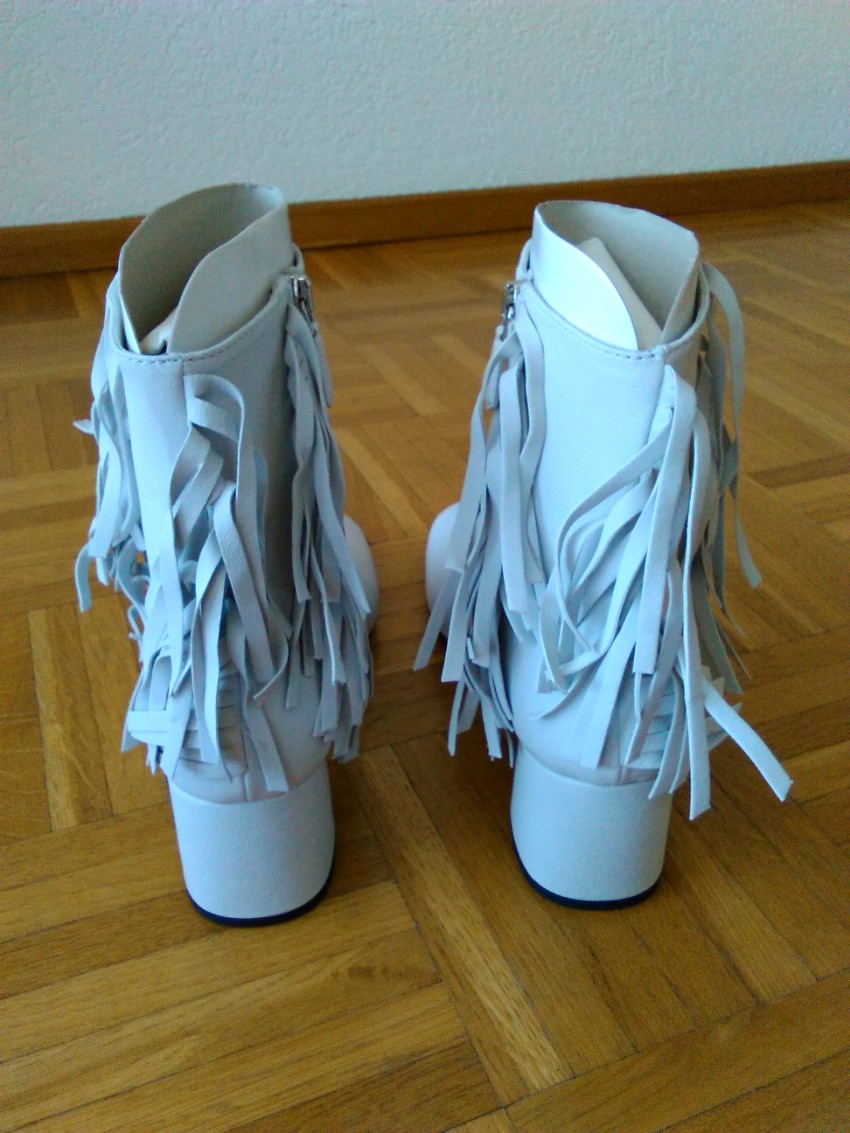 Miu Miu Prada Fringed Leather Ankle Boots Size 385 White