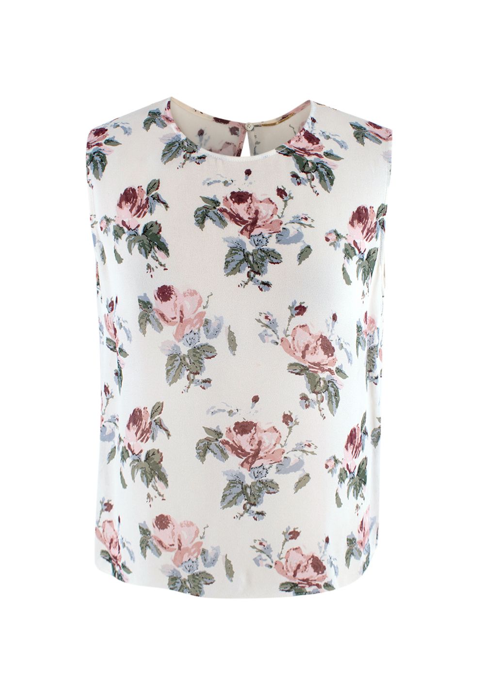 Preowned Saint Laurent Crepe Sleeveless Floral Top Size XS Cream viscose