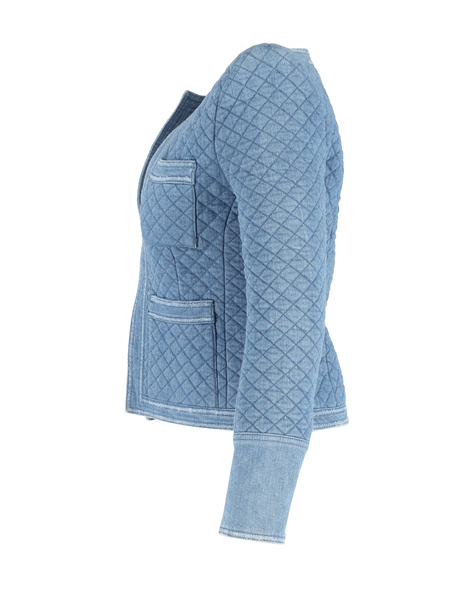 Preowned Balmain Blue Quilted Denim Collarless Blazer Size M cotton