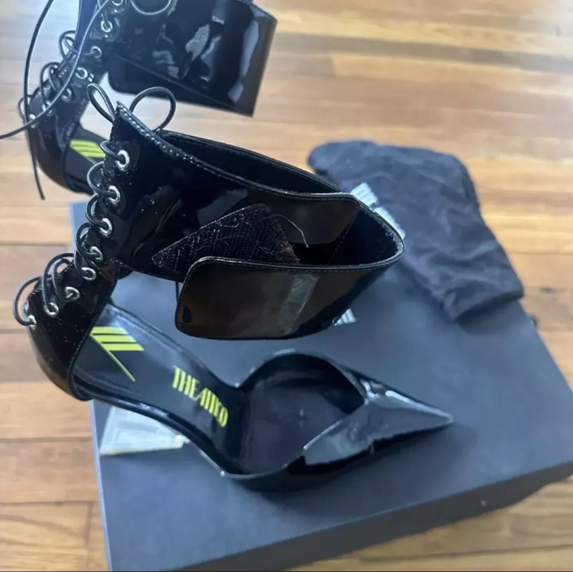 Preowned The Attico Black Patent Leather Morgan Wedges Size 39.5