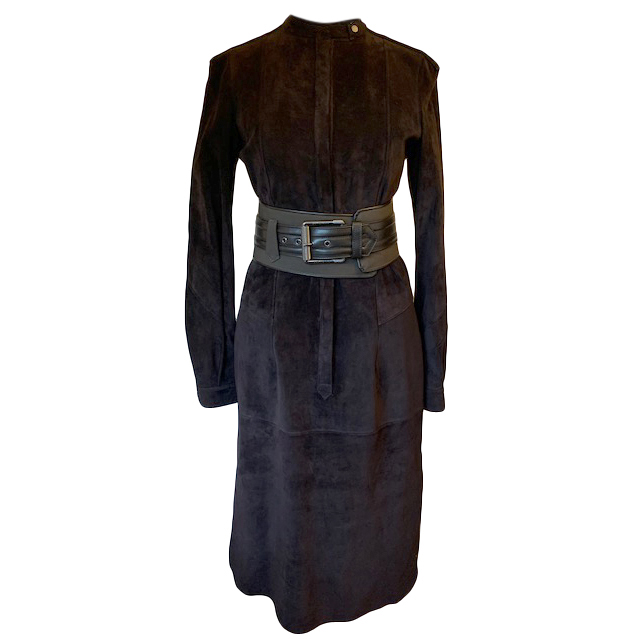 Belstaff Black Suede Belted Dress Size XXS Tan/Brown leather