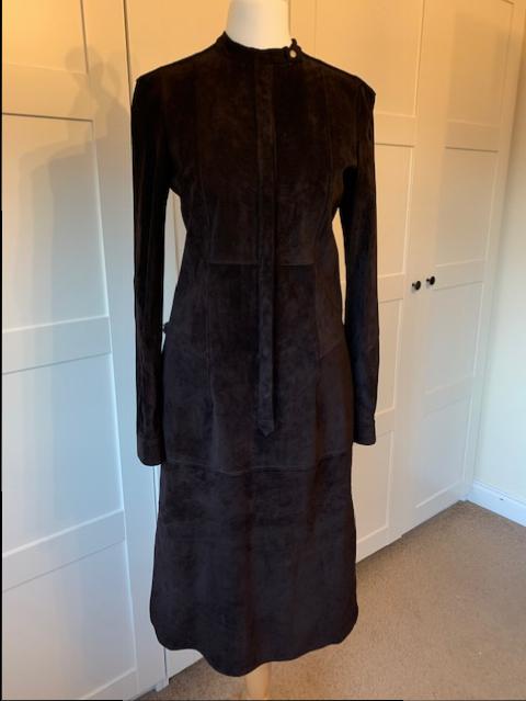 Belstaff Black Suede Belted Dress Size XXS Tan/Brown leather