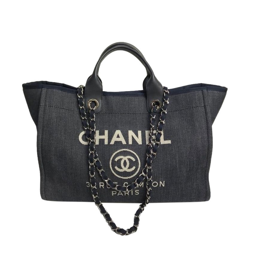 Preowned Chanel Deauville Denim Tote Bag Navy denim-cotton