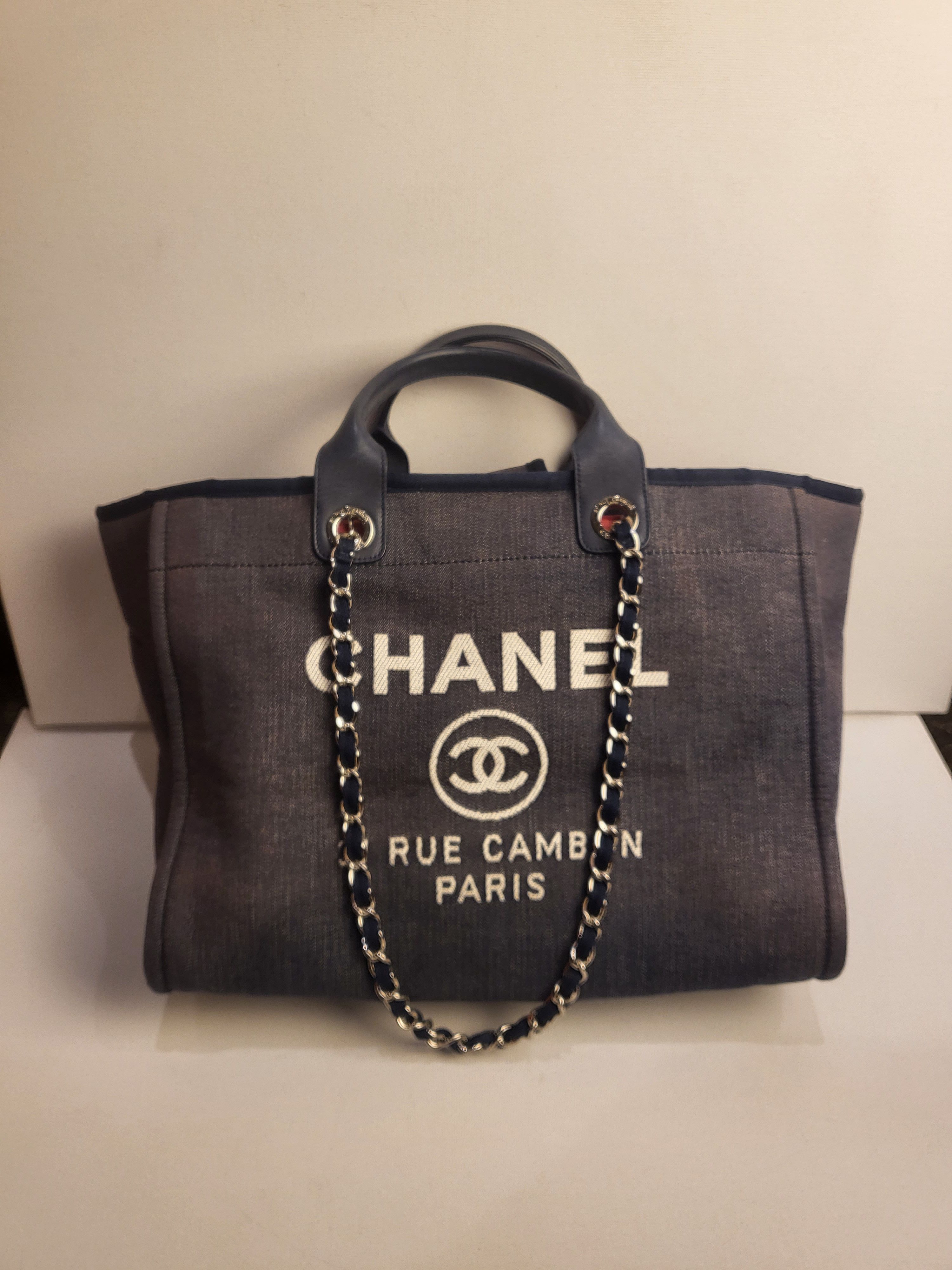 Preowned Chanel Deauville Denim Tote Bag Navy denim-cotton