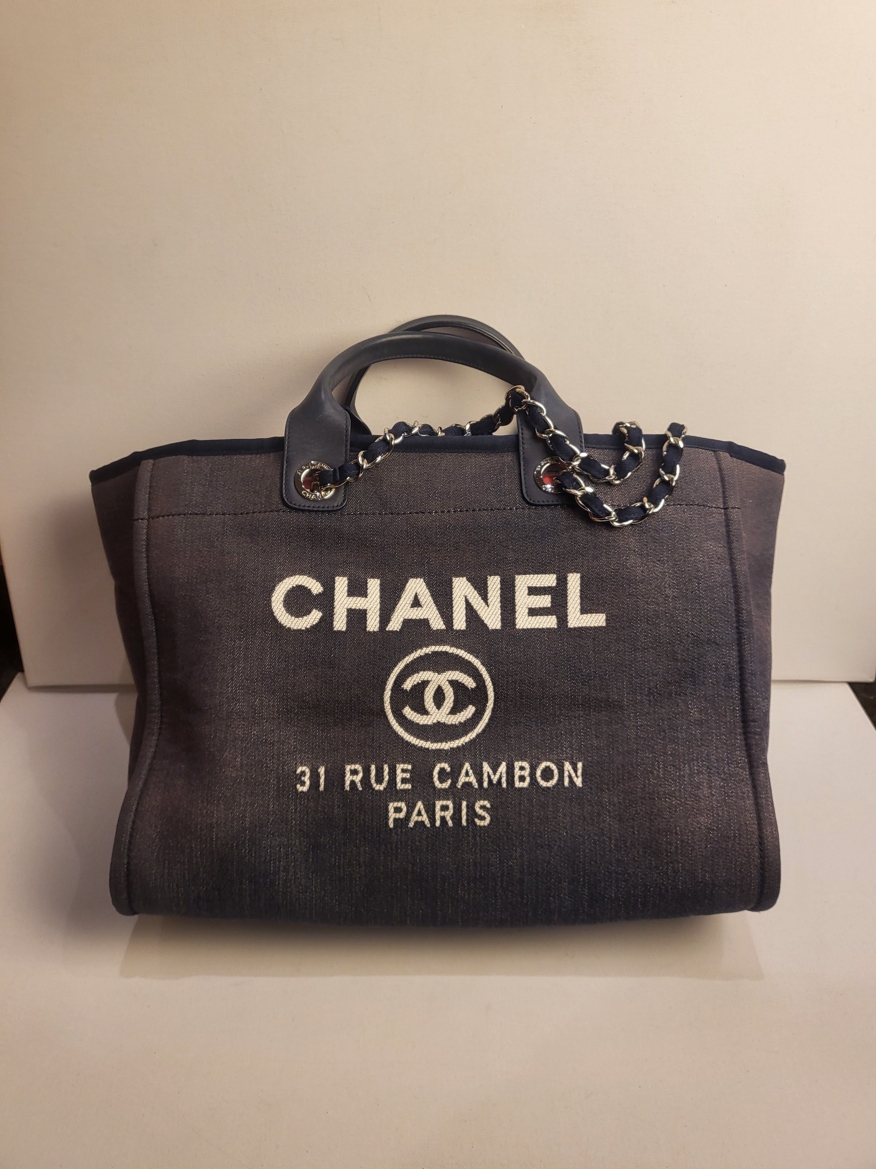 Preowned Chanel Deauville Denim Tote Bag Navy denim-cotton