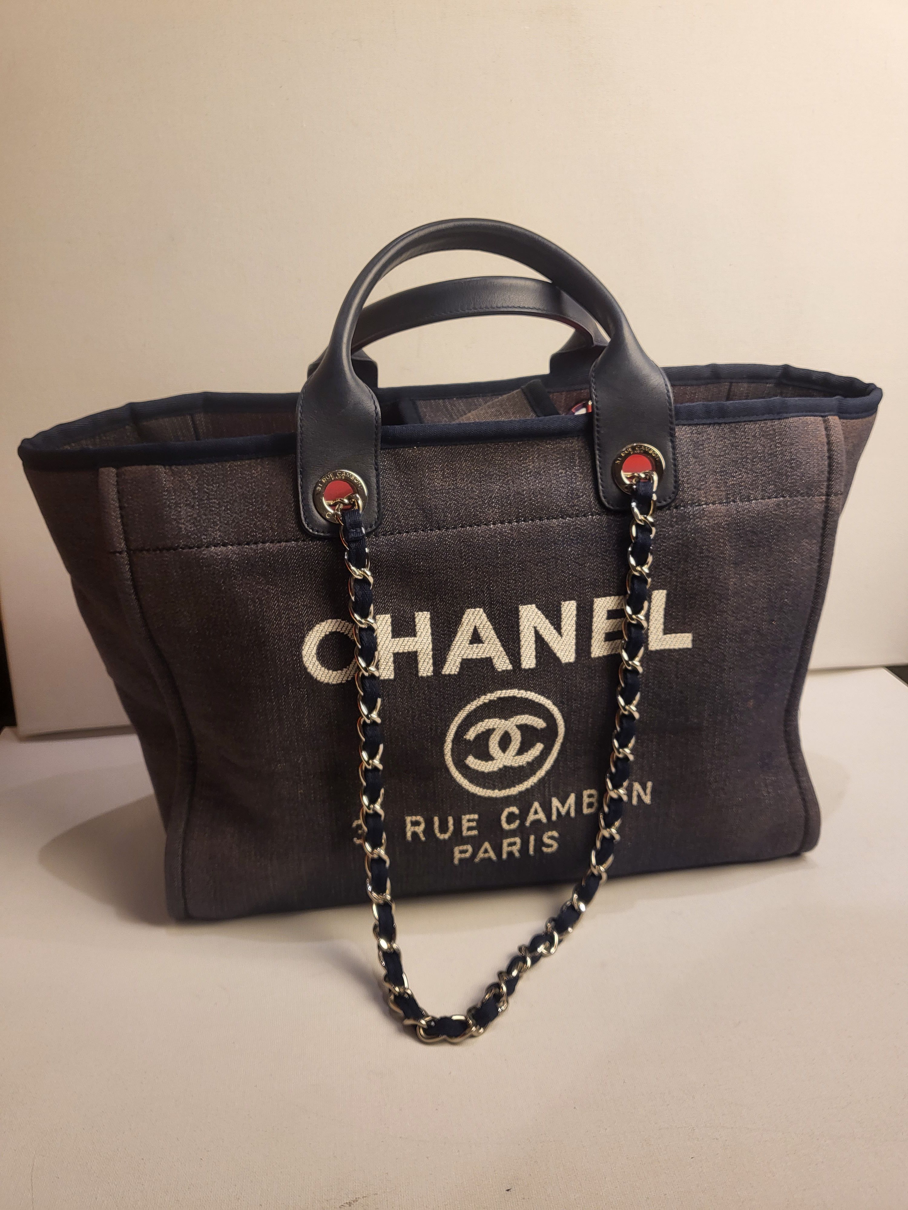 Preowned Chanel Deauville Denim Tote Bag Navy denim-cotton