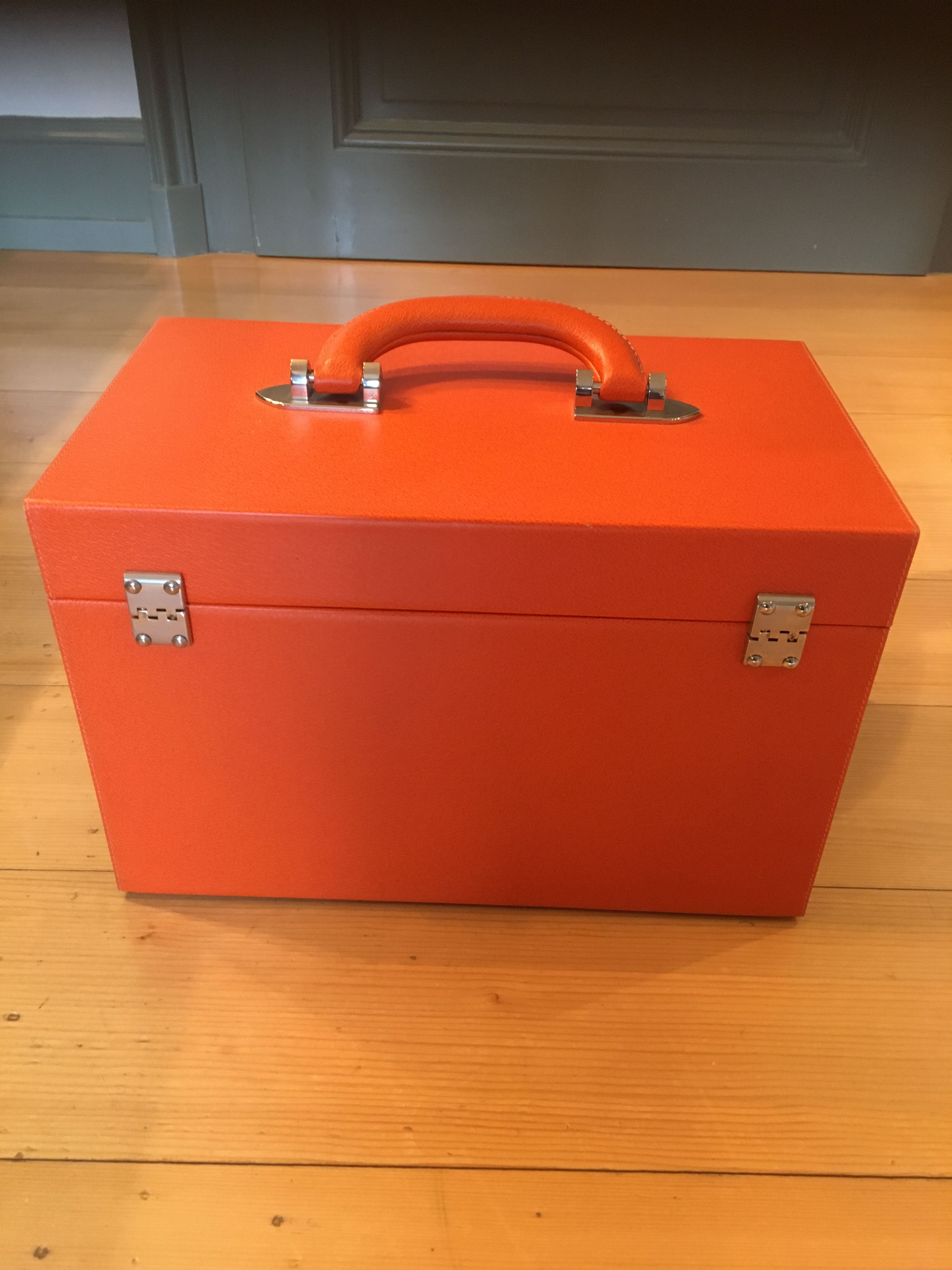 Preowned Asprey Orange Leather Jewellery Case Size L