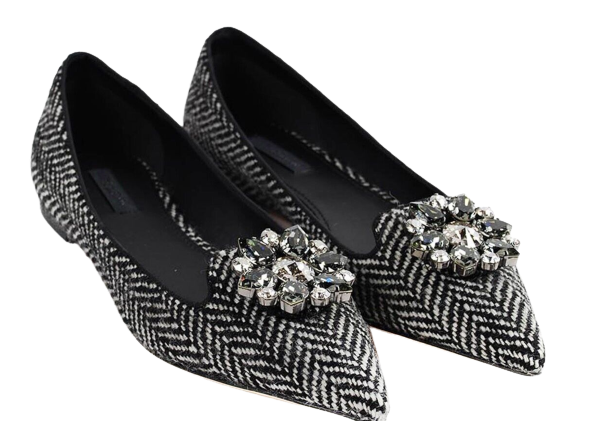 Dolce Black and White Tweed Bellucci Ballet Flats Size 395