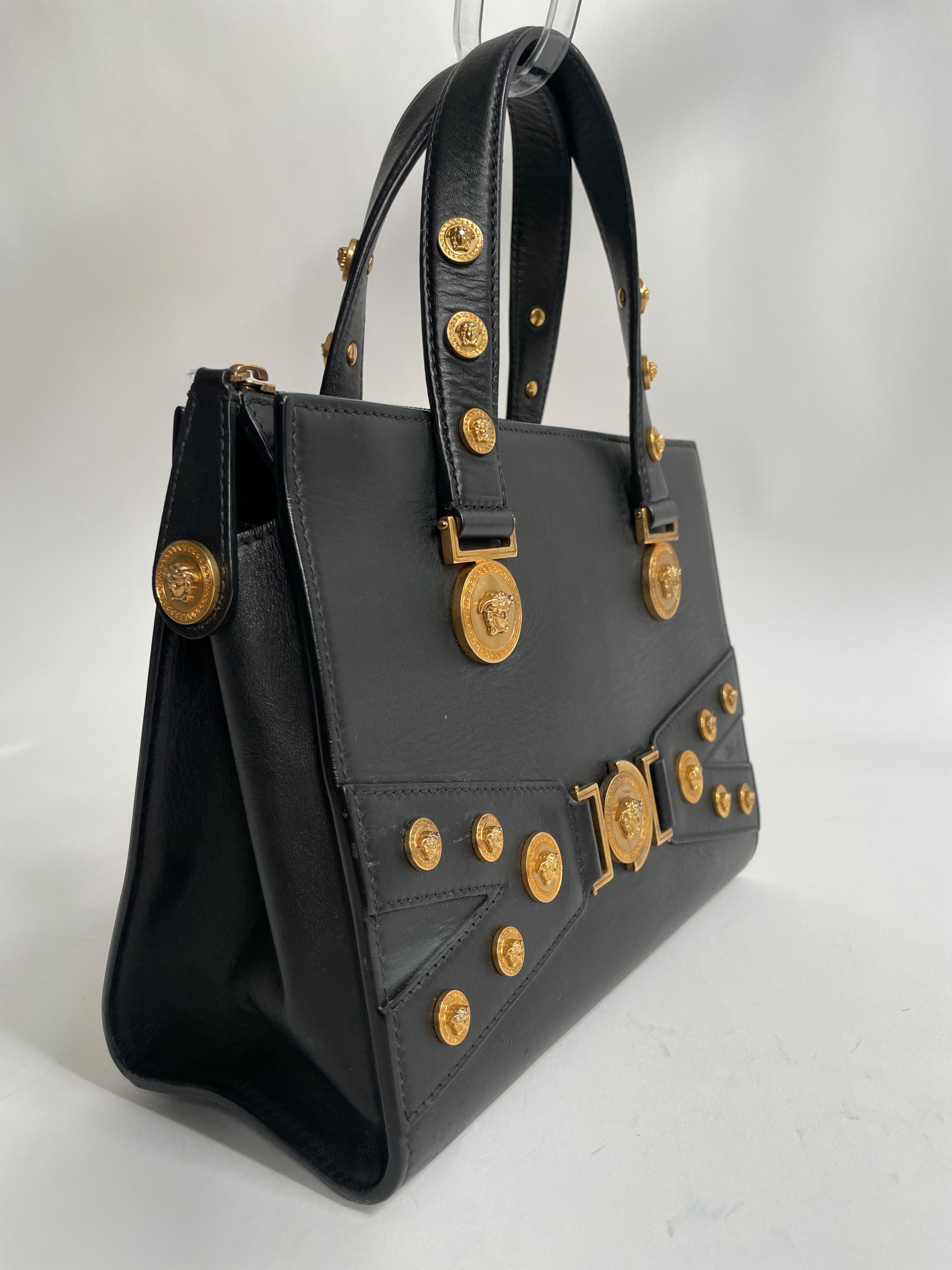 Preowned Versace Black Medusa Gold Coin Tribute Tote Bag leather