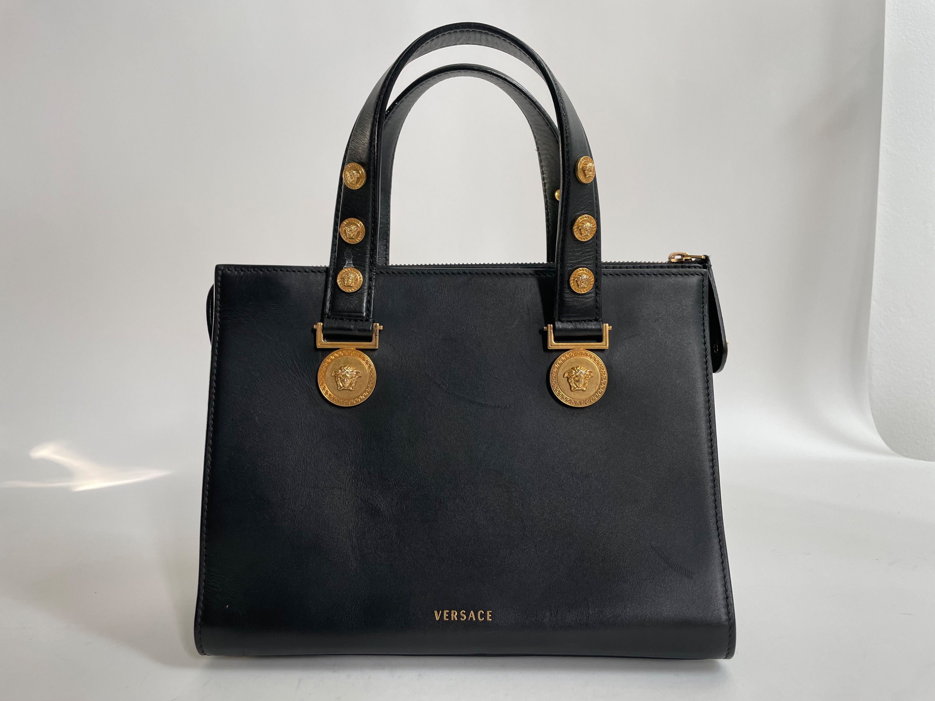 Preowned Versace Black Medusa Gold Coin Tribute Tote Bag leather