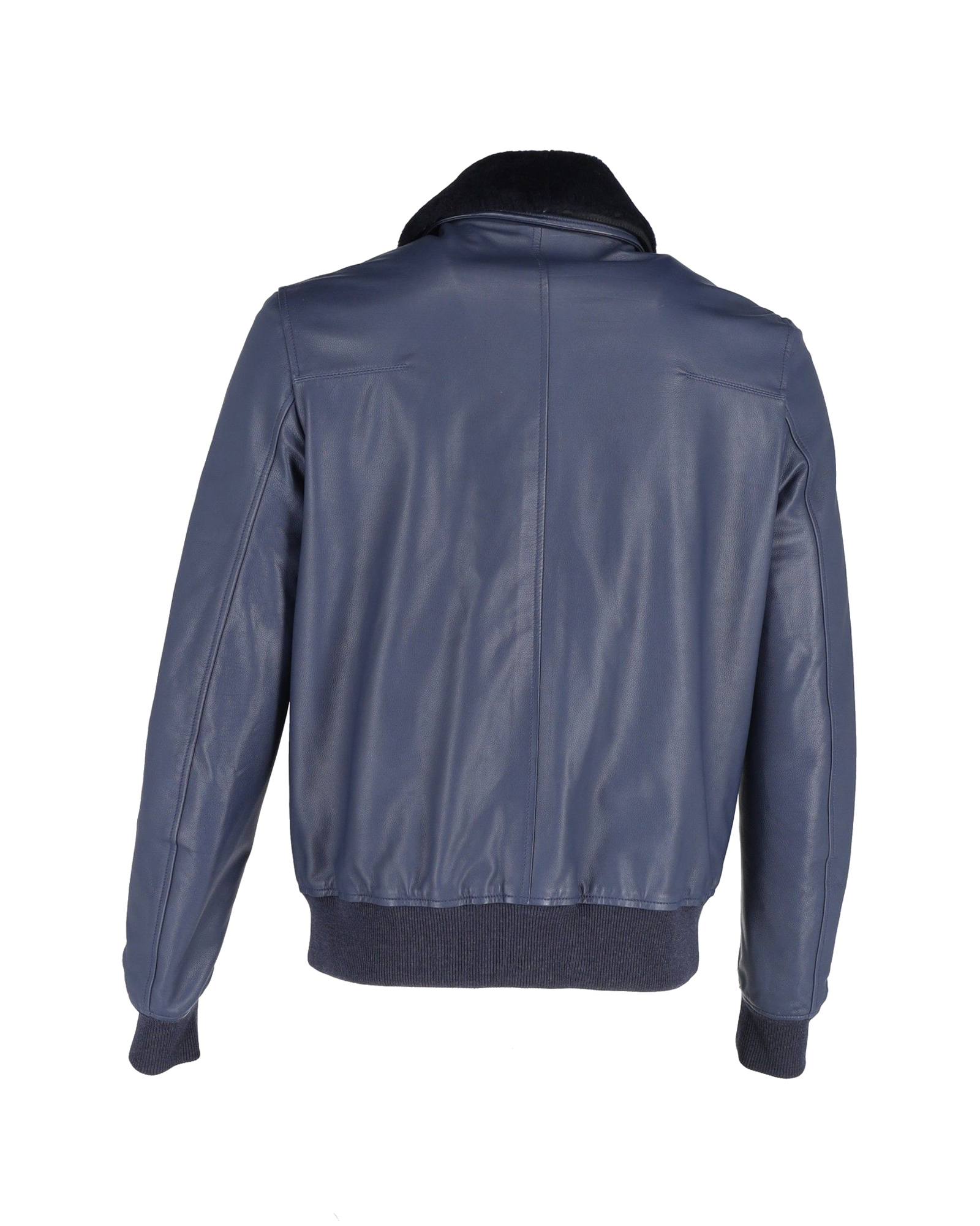 Men's Preowned Dior Navy Blue Shearling Collar Leather Bomber Jacket Size XL blue | navy blue