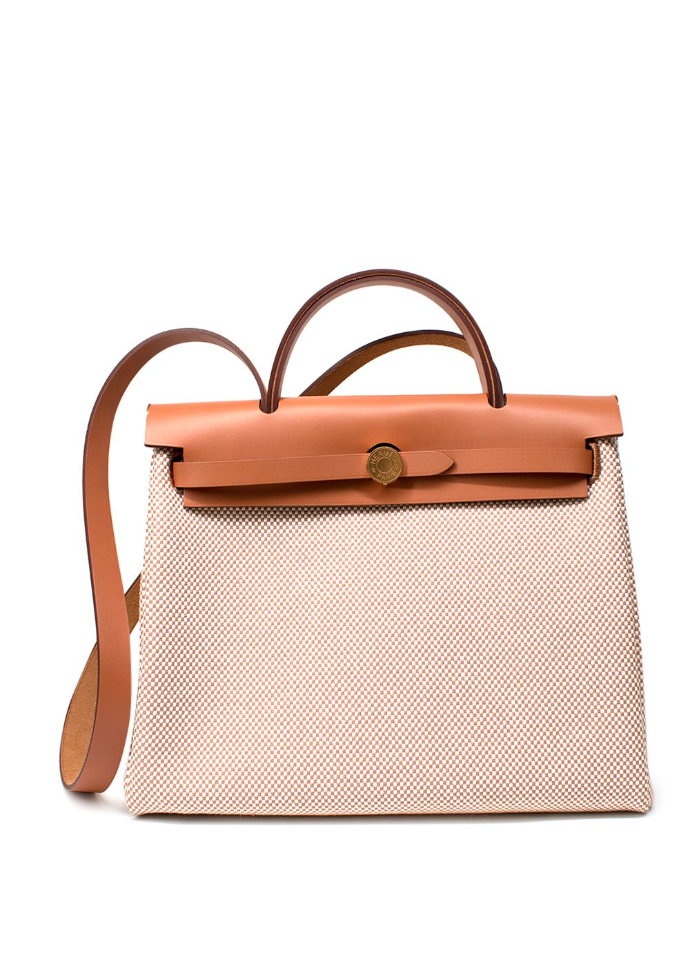 Hermes Herbag Viking Ecru Beige and Fauve with Gold Hardware Ecru Beige / Fauve canvas