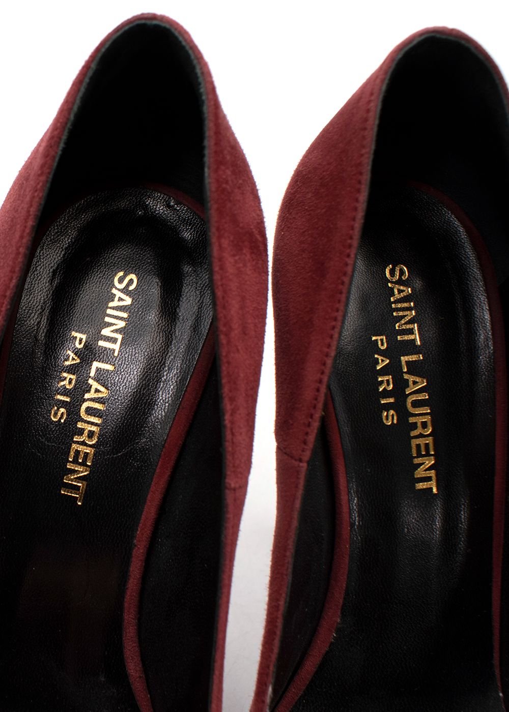 Preowned Saint Laurent Burgundy suede platformed heeled pumps Size 365 Red leather