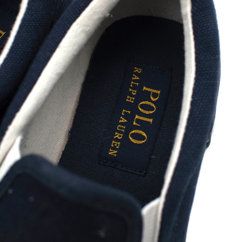 Boys Preowned Polo Ralph Lauren Navy Canvas Pony Logo Trainers Size 6 Years + Blue leather