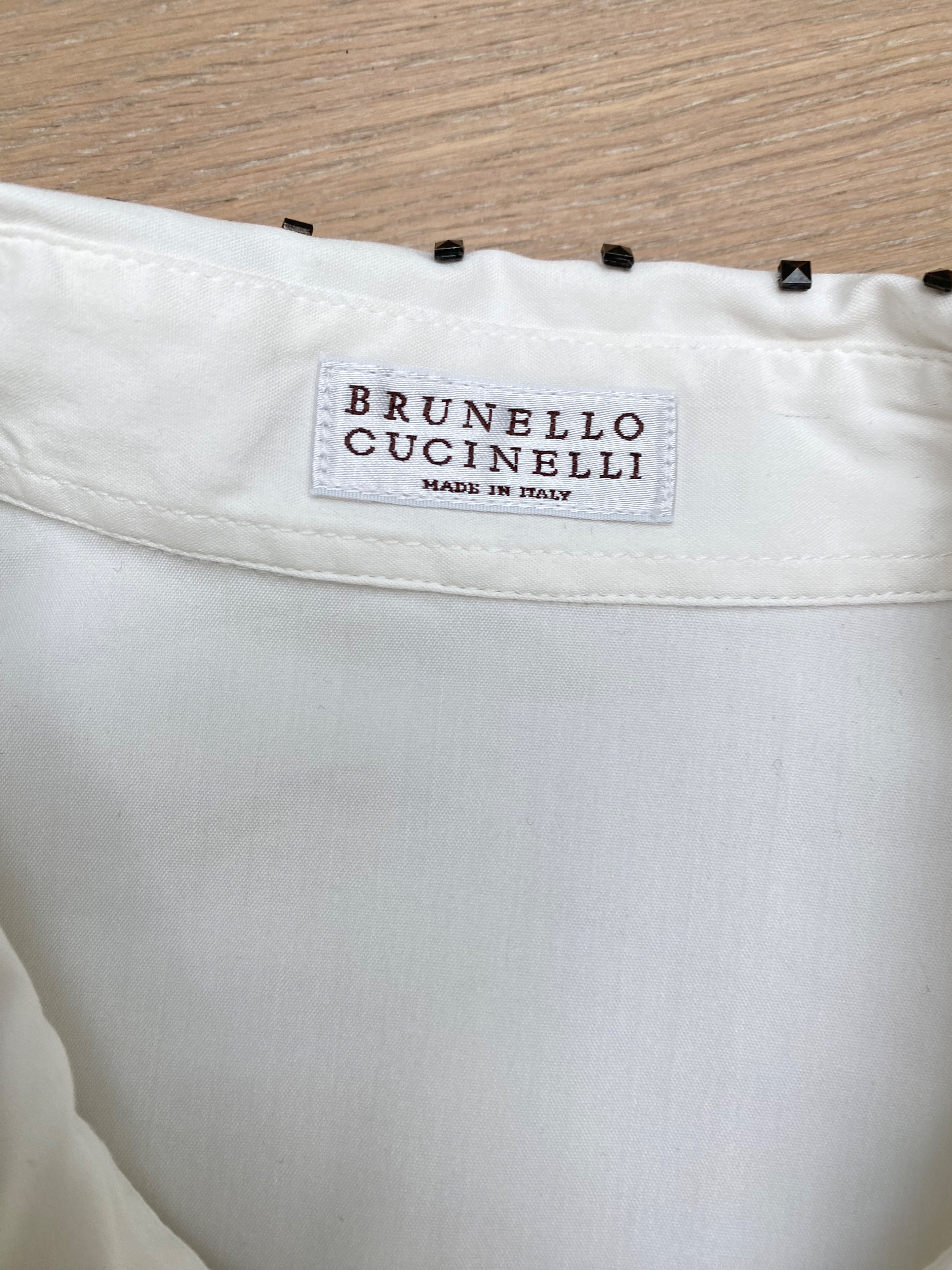 Preowned Brunello Cucinelli Studded Collar White Cotton Shirt Size S cotton/elastane