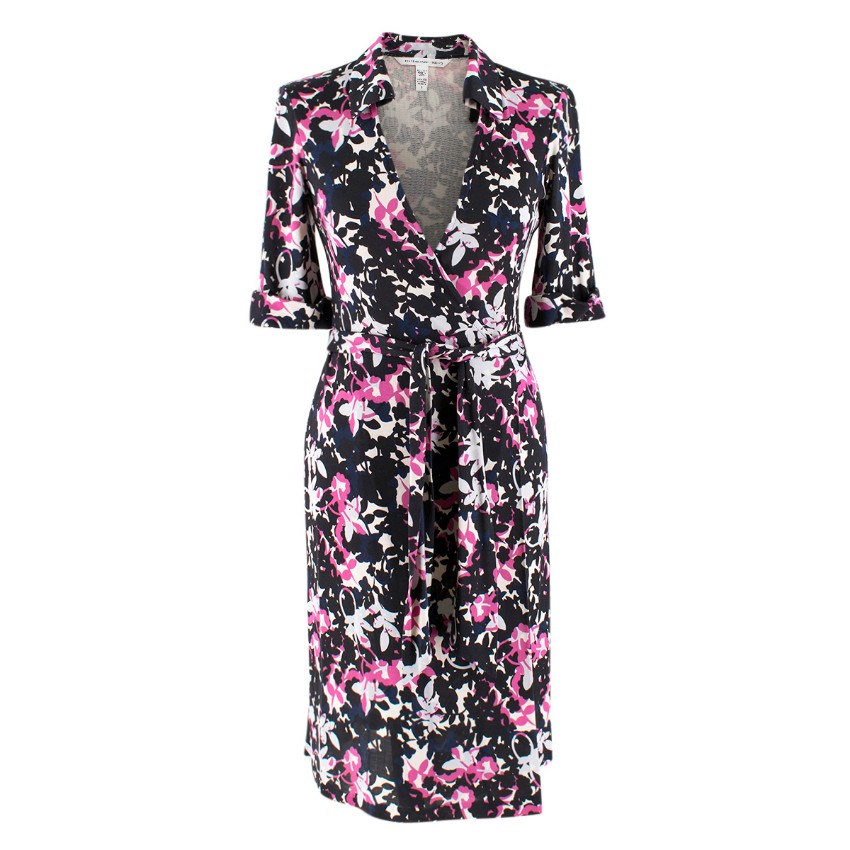 Preowned Diane von Furstenberg Jessica Printed Silk Wrap Dress Size XXS Floral / Patterned fur