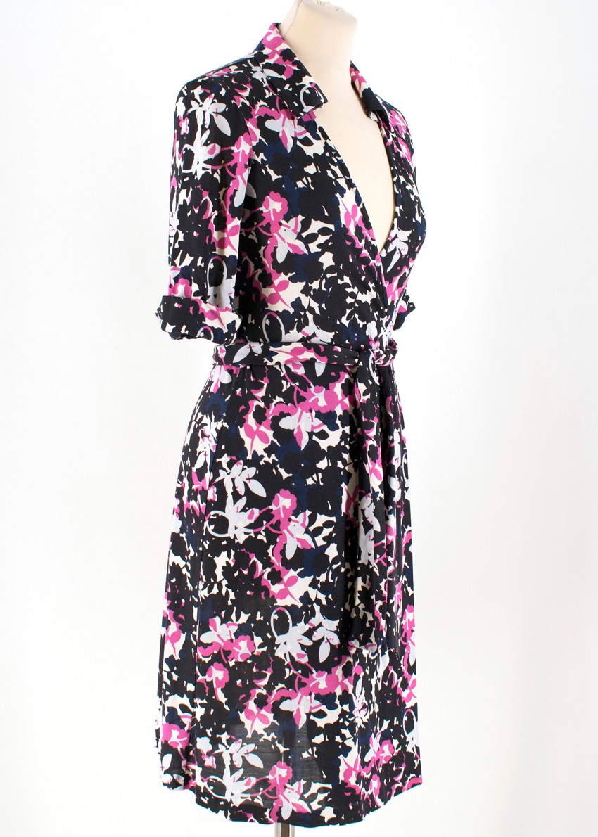 Preowned Diane von Furstenberg Jessica Printed Silk Wrap Dress Size XXS Floral / Patterned fur