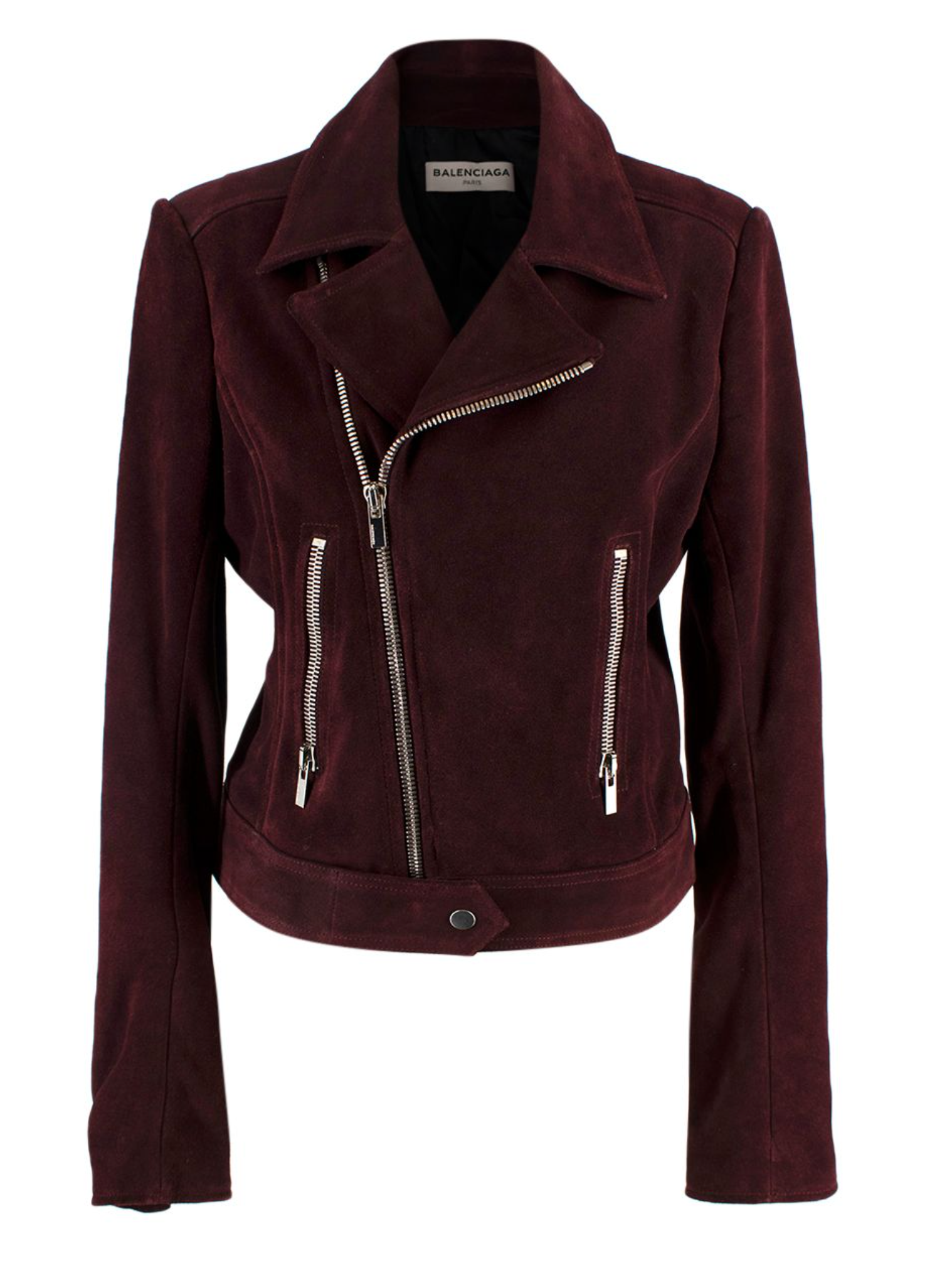 Preowned Balenciaga Burgundy Suede Biker Jacket Size M