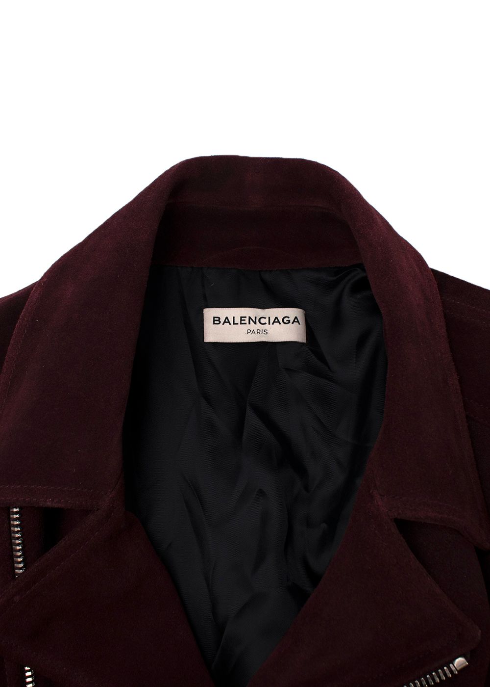 Preowned Balenciaga Burgundy Suede Biker Jacket Size M