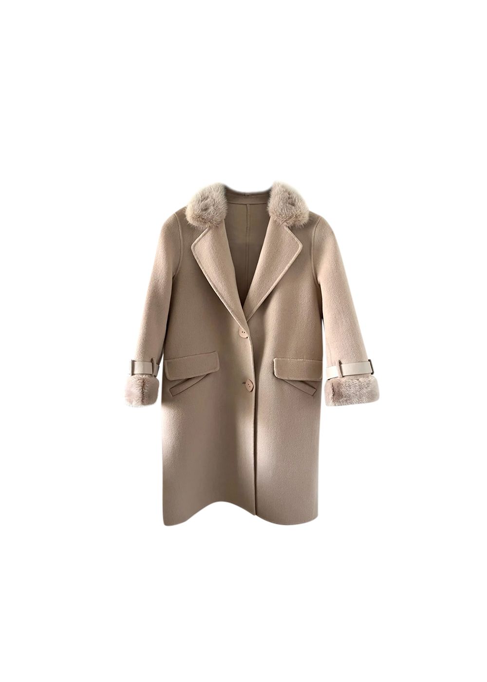 Preowned MaxMara Wool  Cashmere Coat with Mink Fur Trim Size 36 Beige