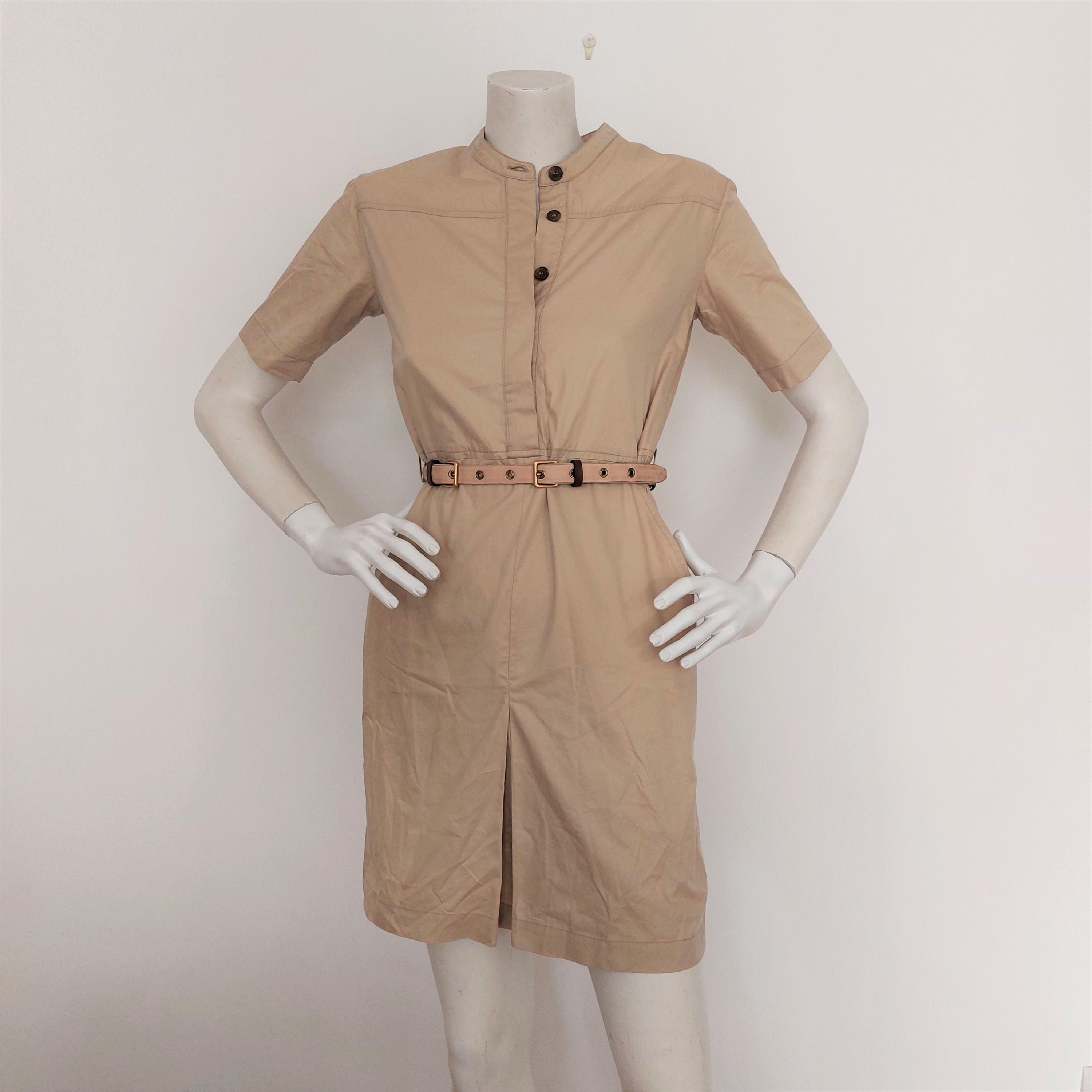 Preowned Celine Phoebe Philo Cotton Safari Dress Size S beige