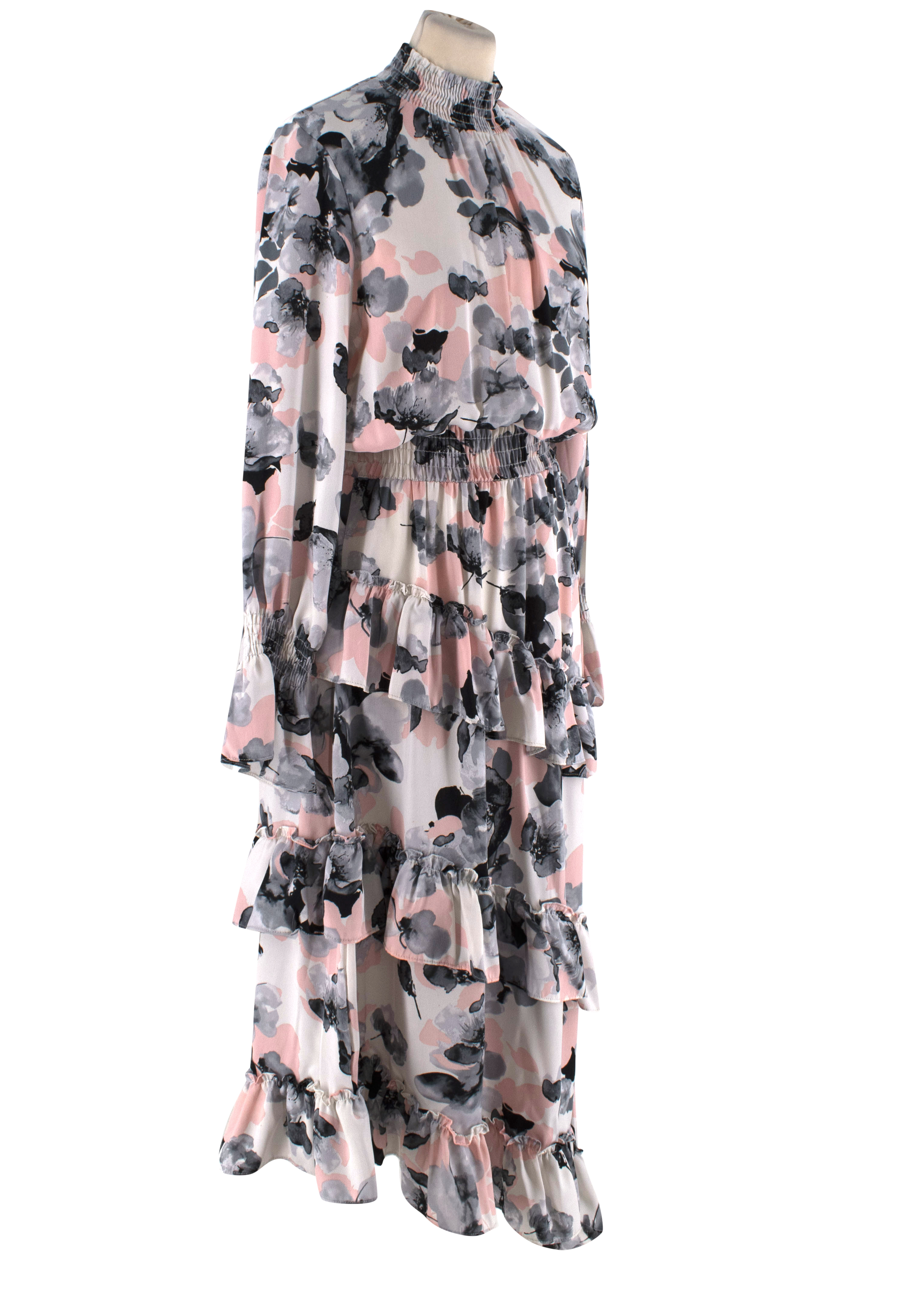 Preowned Misa Los Angeles Floral Chiffon Asymmetric Hem Dress Size XS Pink viscose