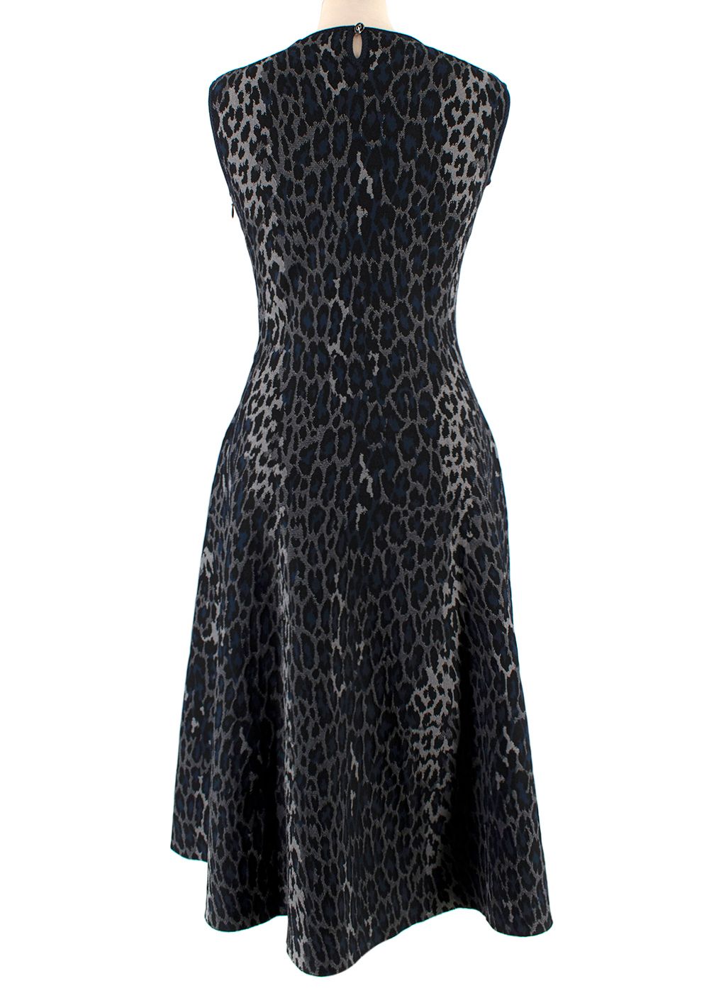 Dior Navy Leopard Print Skater Dress Size XS navy black grey viscose