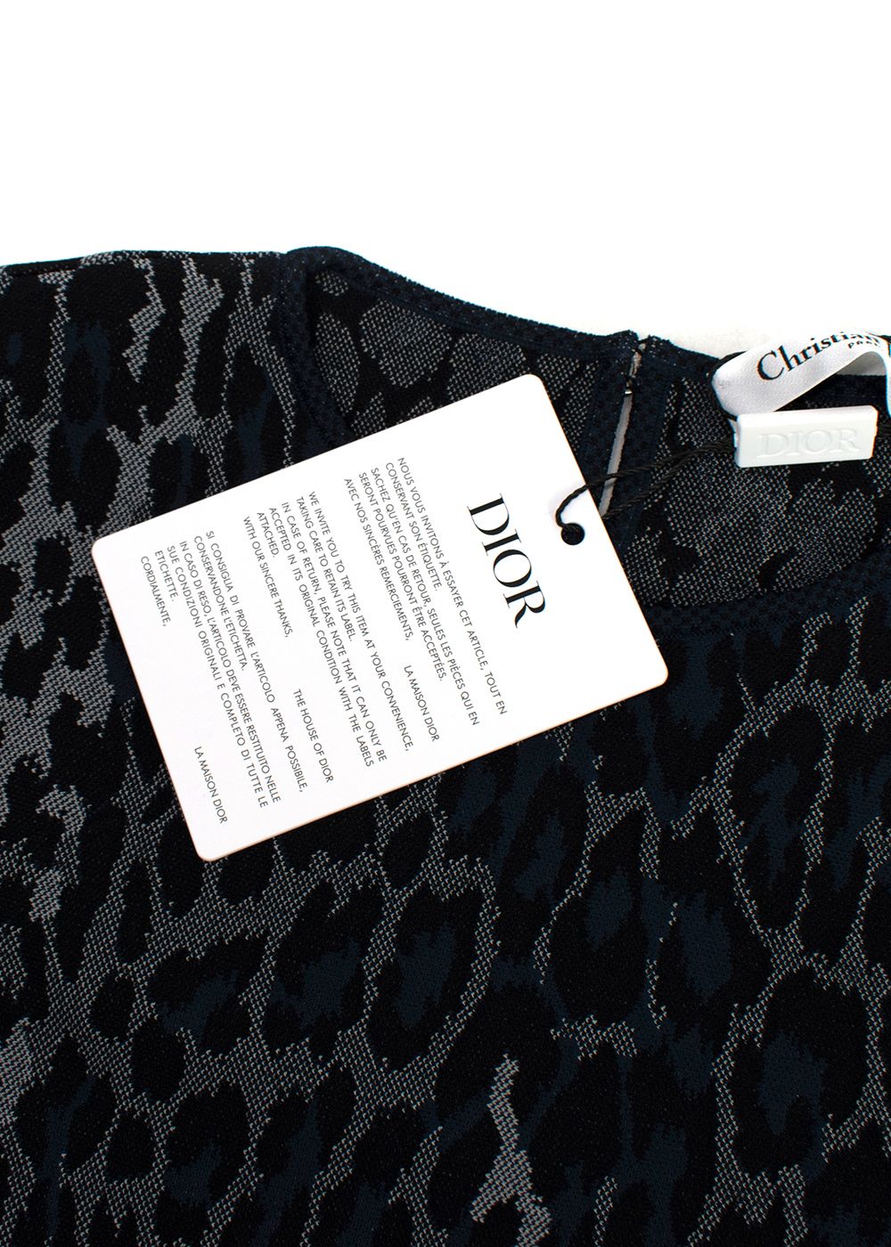 Dior Navy Leopard Print Skater Dress Size XS navy black grey viscose